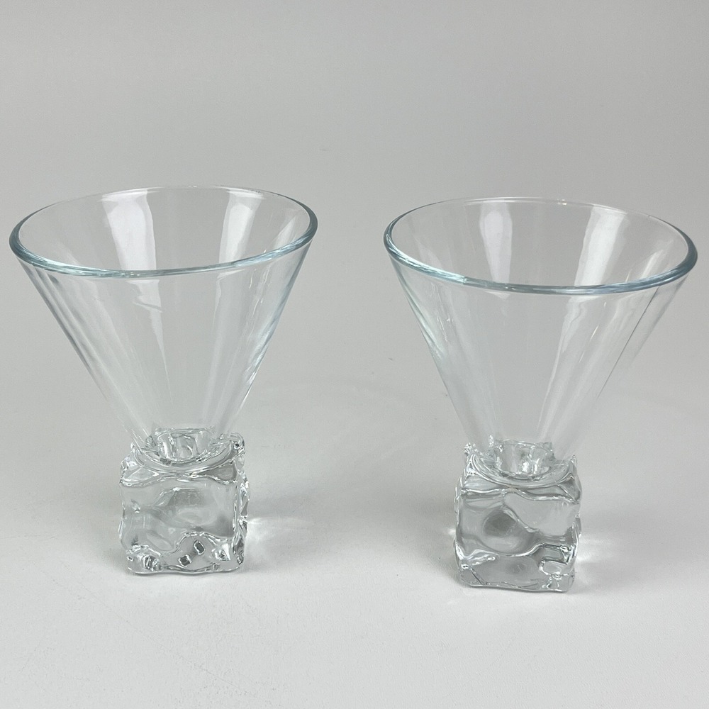 Vintage Set of 2 Di Saronno Melting Ice Cube Base‎ Martini Cocktail Glasses 5"